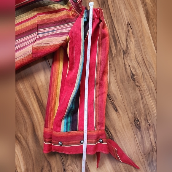Silverado Western Rese Serape Shirt Red Multicolored Striped Off Shoulder Size S - Picture 14 of 16